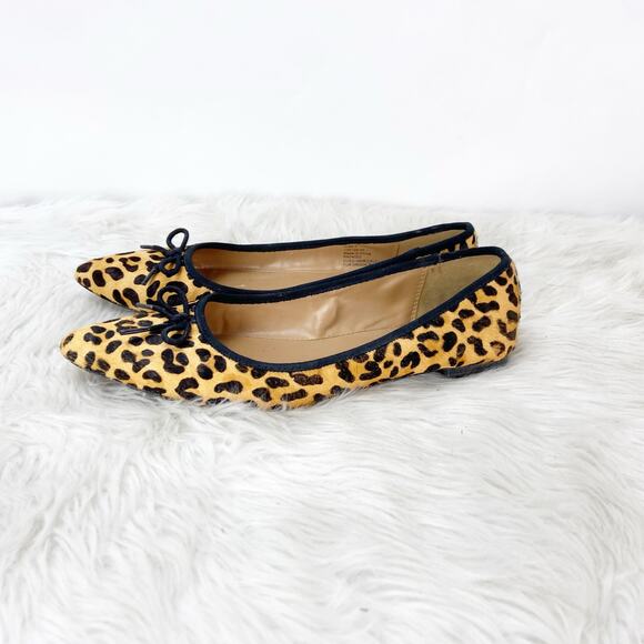 Banana Republic 7 Womens Cheetah Print Leather Sole Calf Hair Pointed Toe Flats - Picture 4 of 10